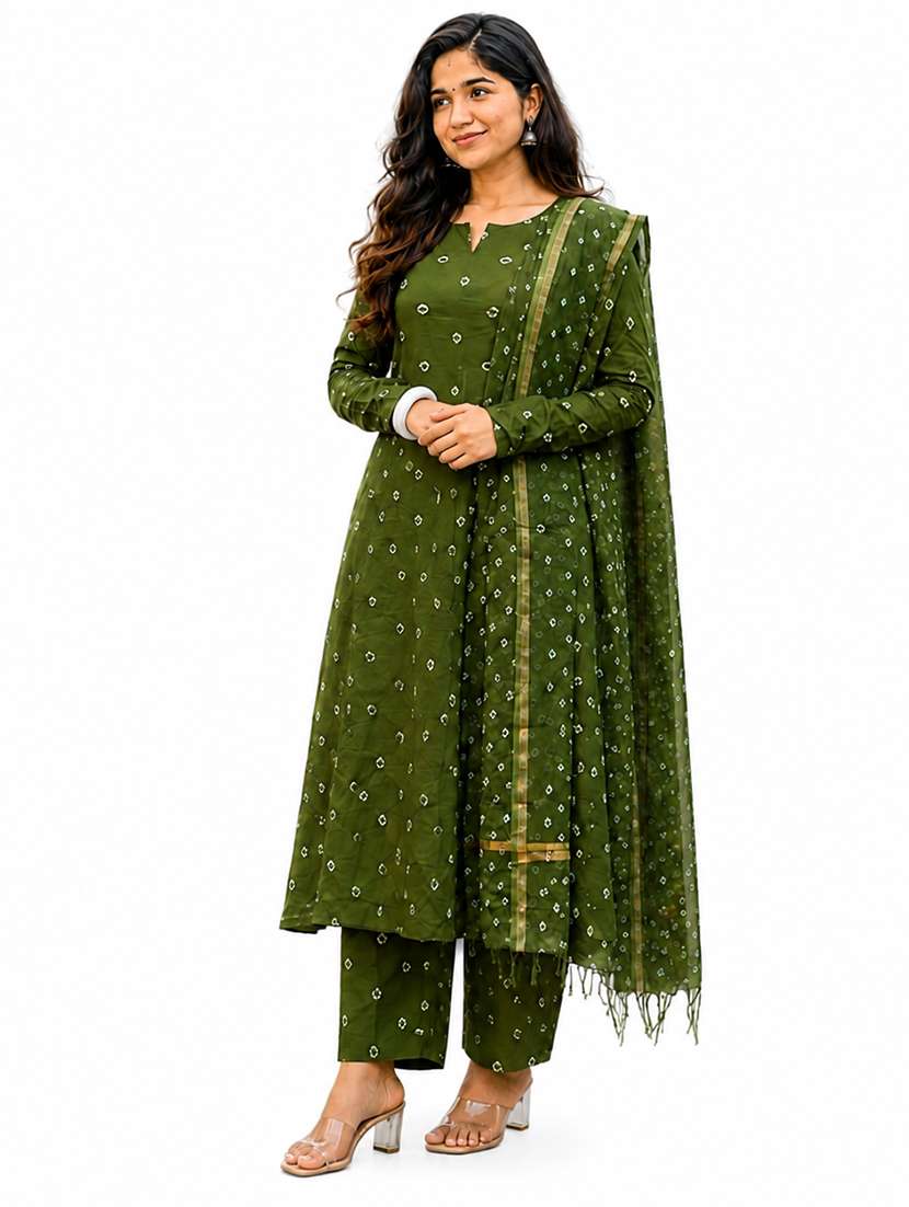 women printed long sleeves kurta pant set with dupatta