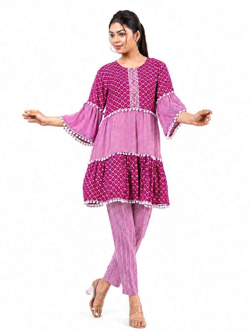 women printed bell sleeves ethnic co-ord set
