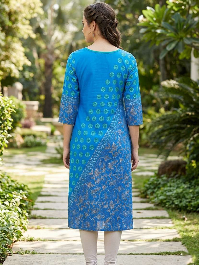women printed three quarter sleeves straight kurta - 22594115 -  Standard Image - 3