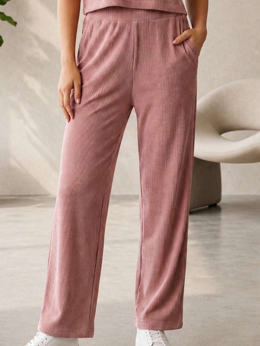 Women Self Design Short Sleeves T-shirt And Trouser Co-ord Set - 22594121 -  Standard Image - 5