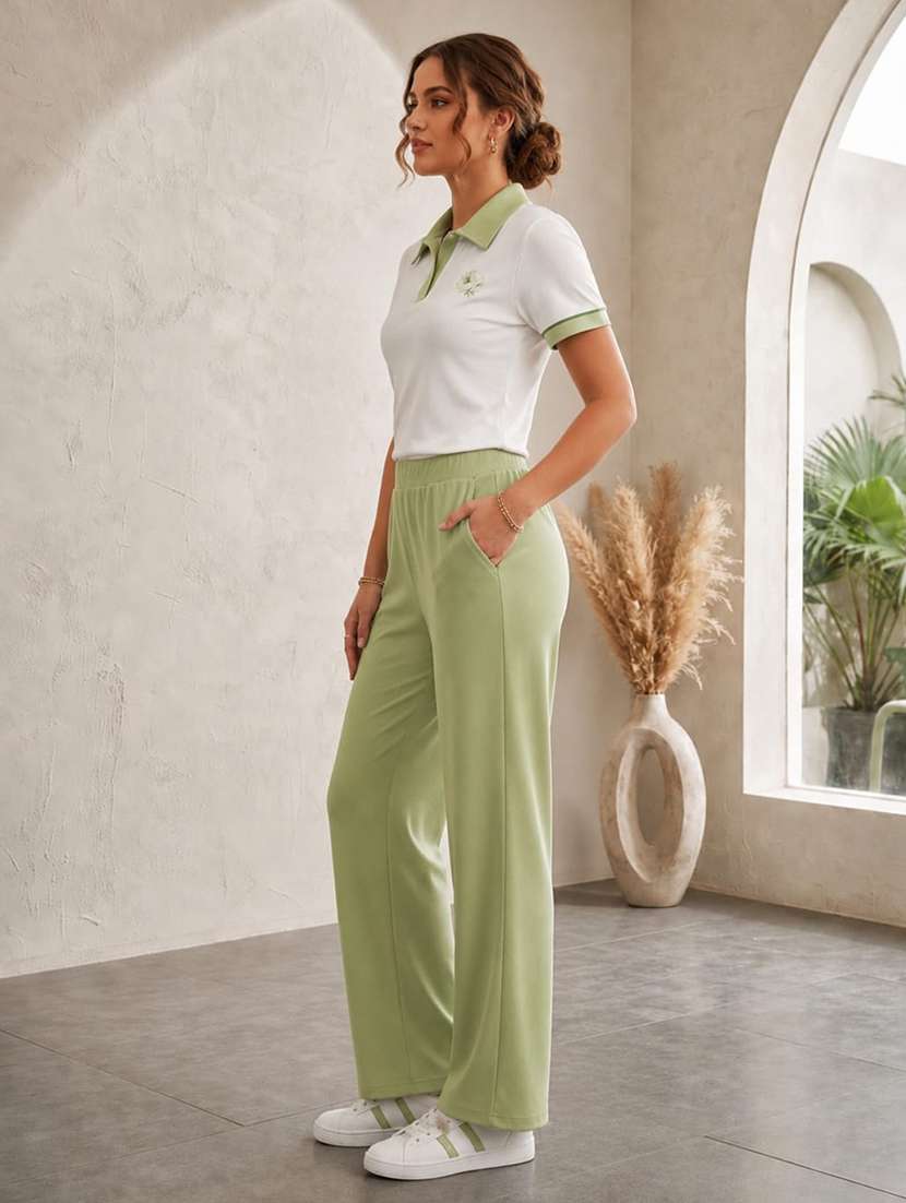 Women Solid Short Sleeves T-shirt And Trouser Co-ord Set - 22594125 -  Standard Image - 3
