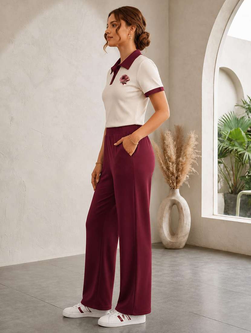 Women Solid Short Sleeves T-shirt And Trouser Co-ord Set - 22594127 -  Standard Image - 3