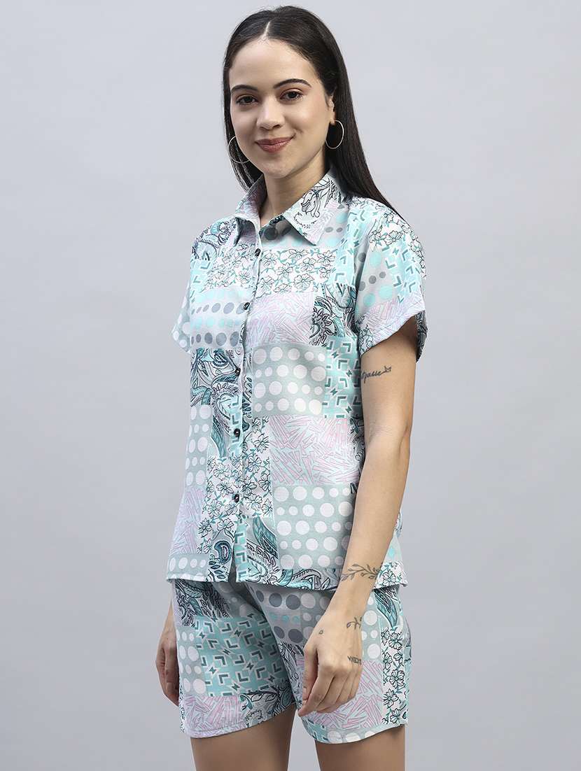 women printed short sleeves shirt and shorts set - 22594135 -  Standard Image - 3