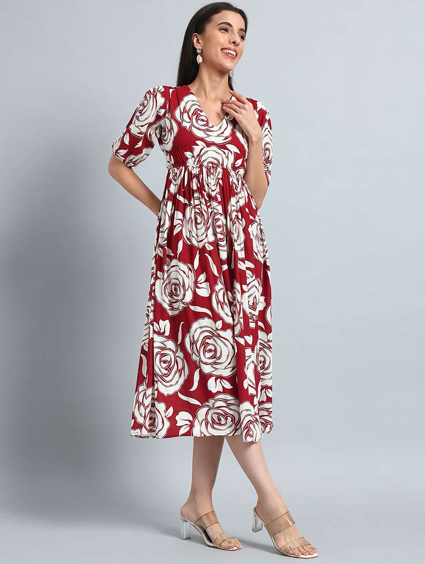 women printed puff sleeves fit and flare dress - 22594137 -  Standard Image - 3
