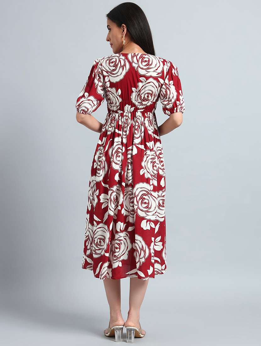 women printed puff sleeves fit and flare dress - 22594137 -  Standard Image - 5
