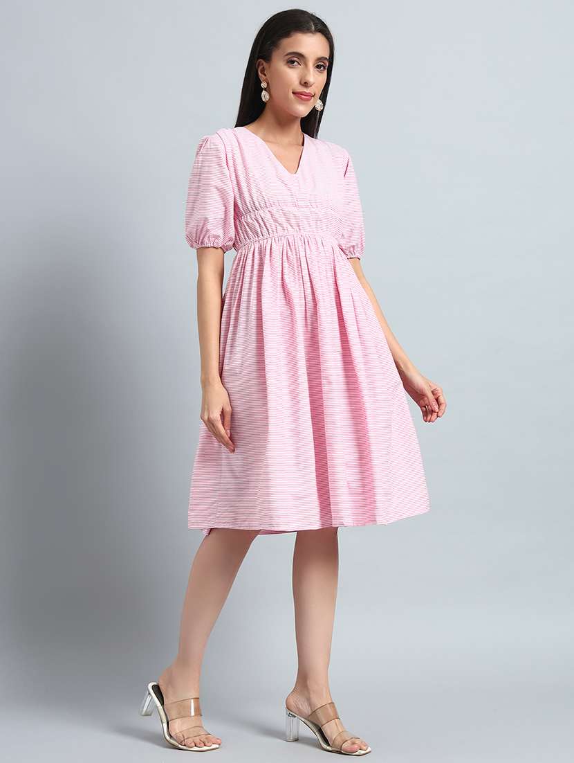 women printed puff sleeves fit and flare dress - 22594138 -  Standard Image - 3