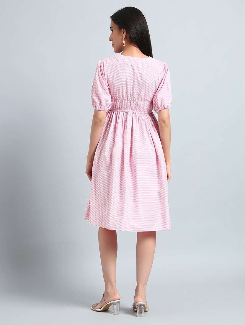 women printed puff sleeves fit and flare dress - 22594138 -  Standard Image - 5