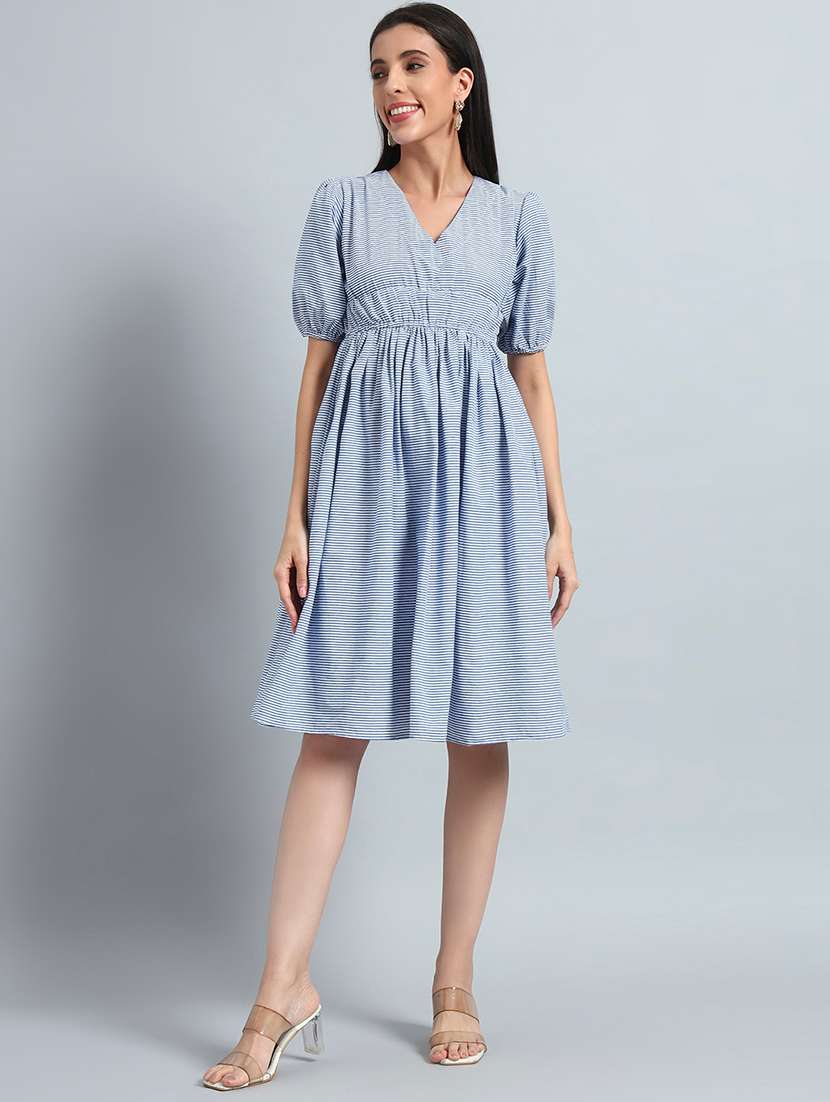 Women Printed Puff Sleeves Fit And Flare Dress - 22594139 -  Standard Image - 3