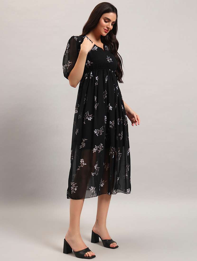women printed puff sleeves fit and flare dress - 22594140 -  Standard Image - 3