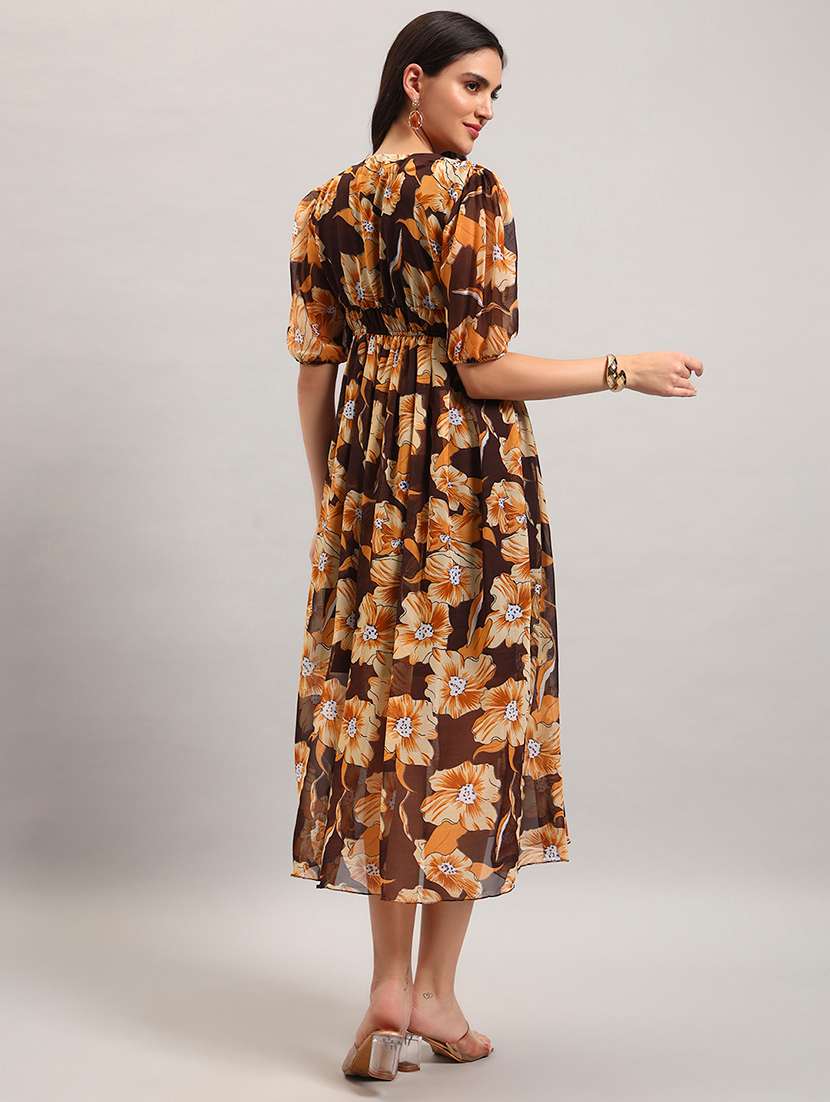 women printed puff sleeves fit and flare dress - 22594141 -  Standard Image - 5