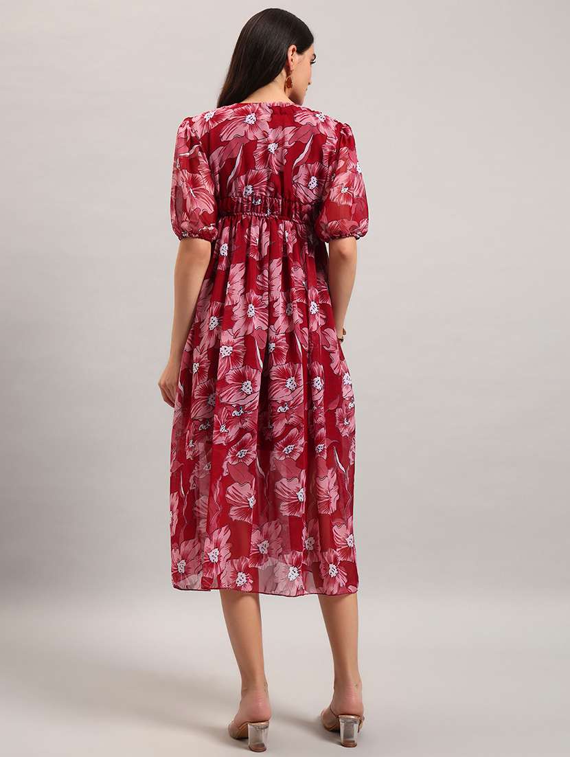 women printed puff sleeves fit and flare dress - 22594142 -  Standard Image - 5