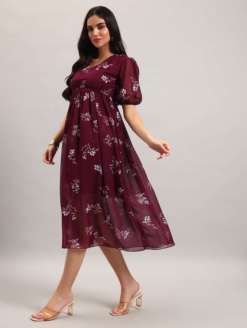 women printed puff sleeves fit and flare dress - 22594143 -  Standard Image - 3