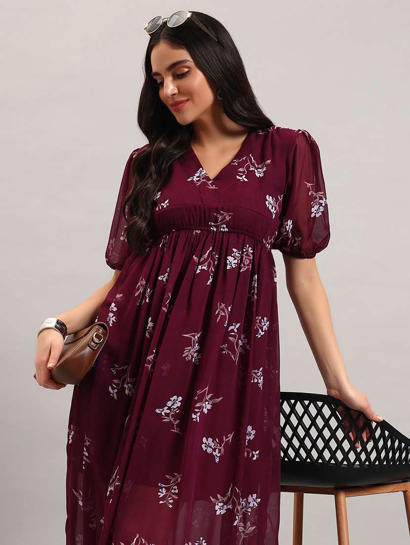 women printed puff sleeves fit and flare dress - 22594143 -  Standard Image - 5