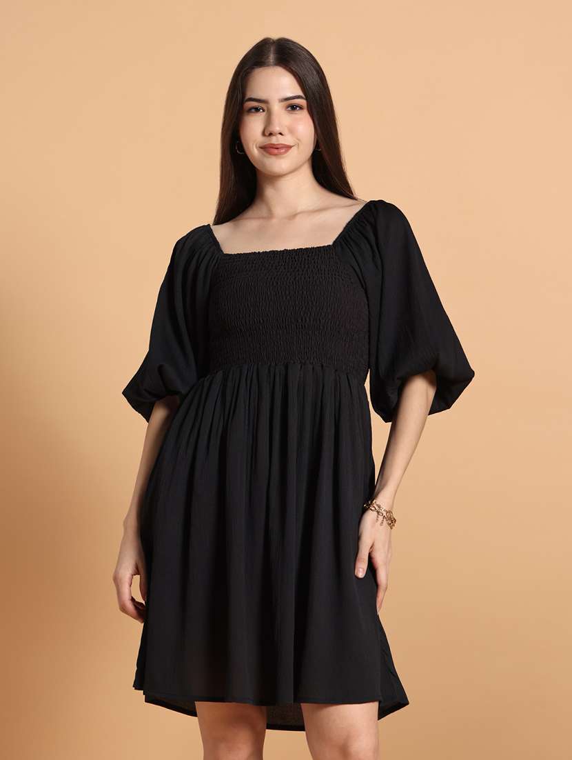 women solid short sleeves a-line dress