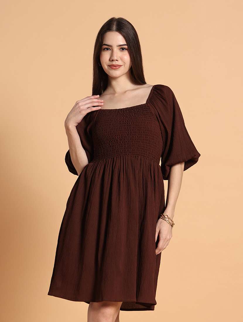 women solid short sleeves a-line dress