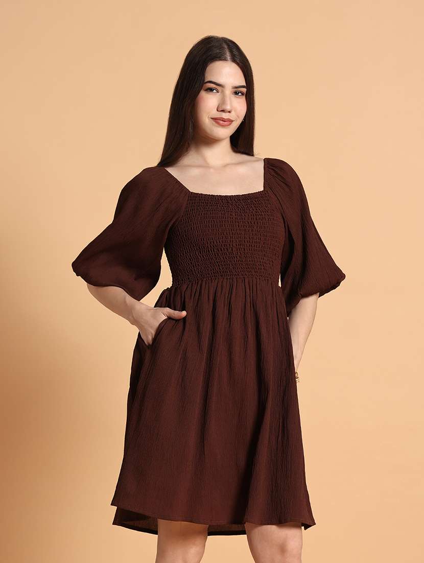 women solid short sleeves a-line dress - 22594145 -  Standard Image - 3