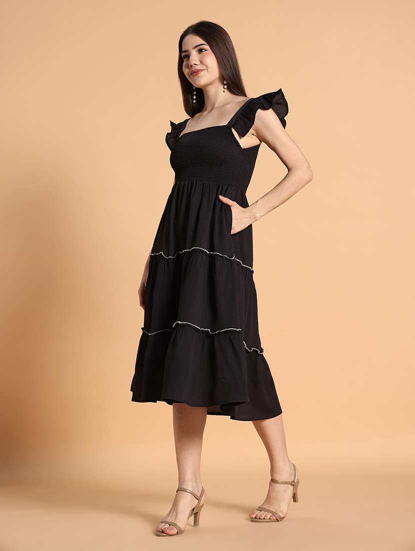 women solid ruffle sleeves tiered dress - 22594146 -  Standard Image - 3