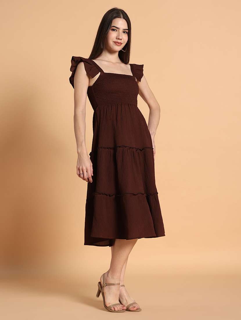 women solid ruffle sleeves tiered dress - 22594147 -  Standard Image - 3