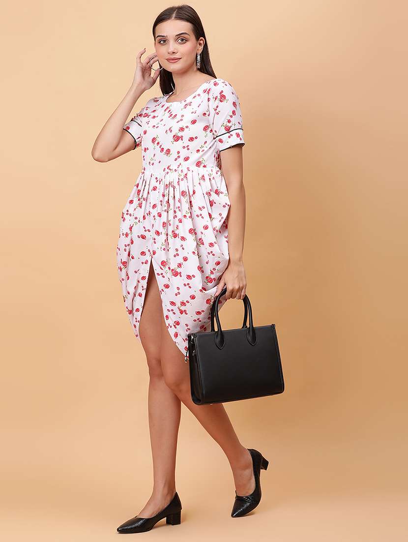 women printed short sleeves asymmetric dress