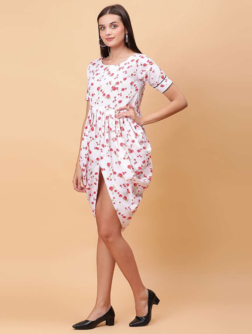women printed short sleeves asymmetric dress - 22594153 -  Standard Image - 3