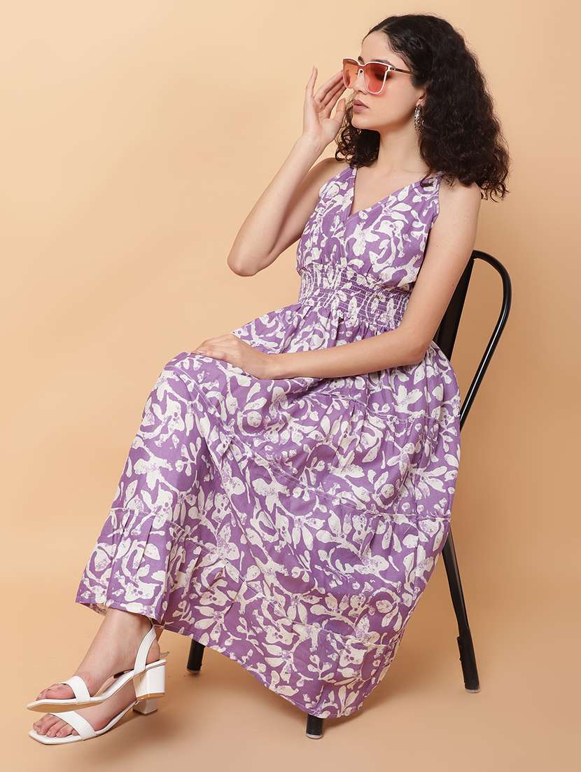 women printed sleeveless tiered dress