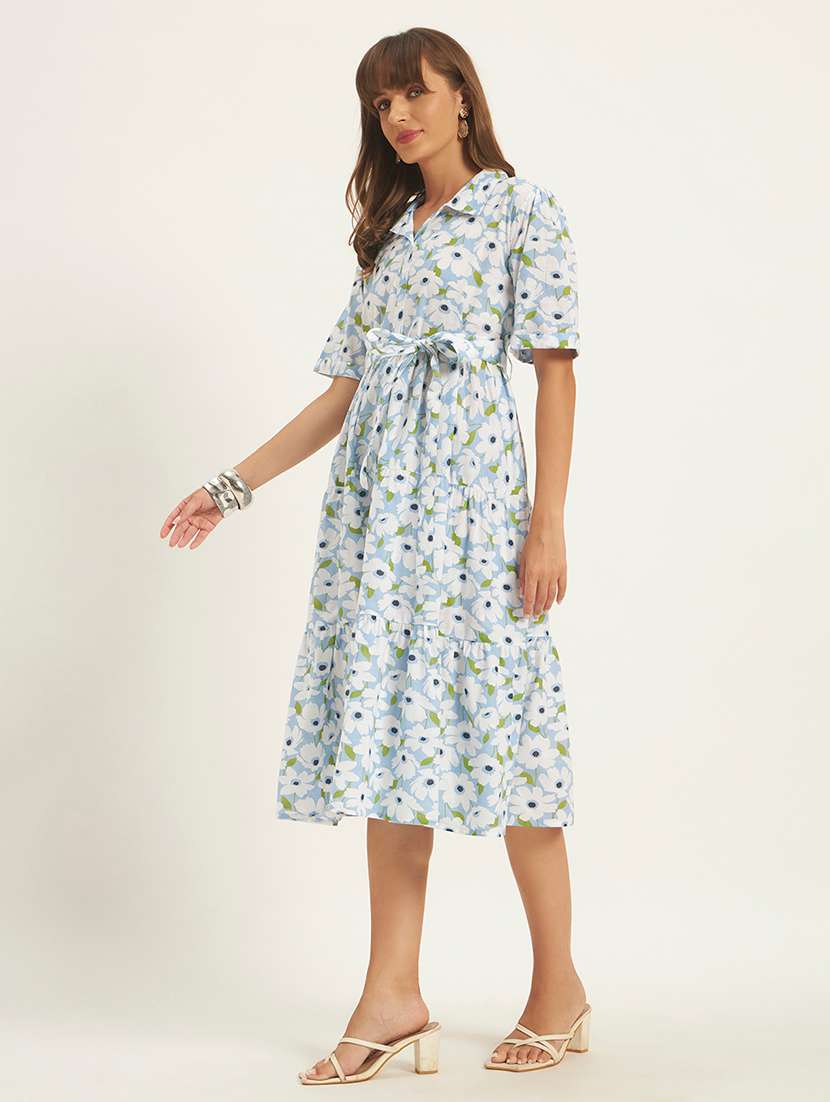 women printed short sleeves tiered dress - 22594174 -  Standard Image - 3