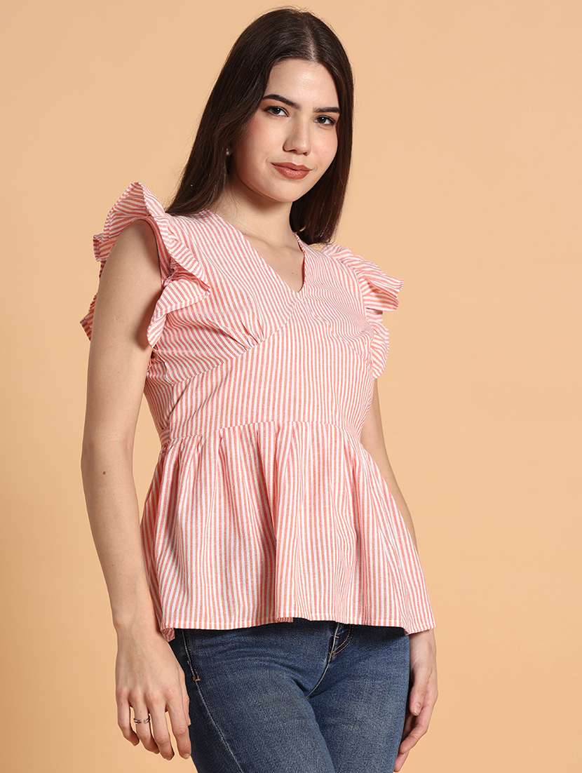 women printed ruffle sleeves peplum top - 22594192 -  Standard Image - 3