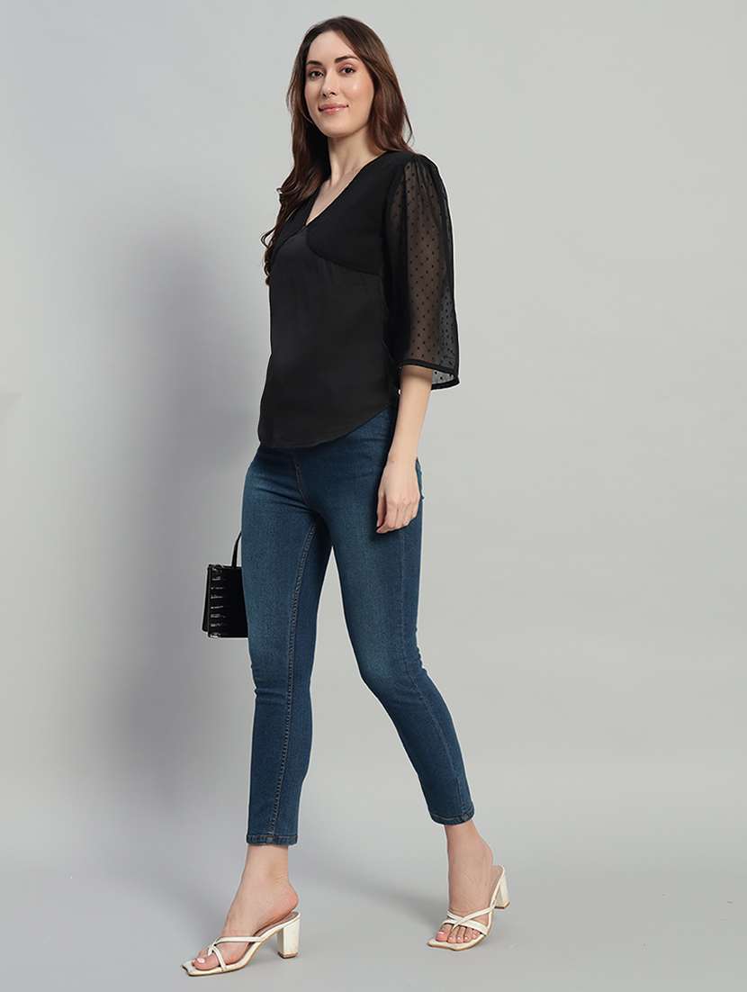 women self design three quarter sleeves regular top - 22594198 -  Standard Image - 3