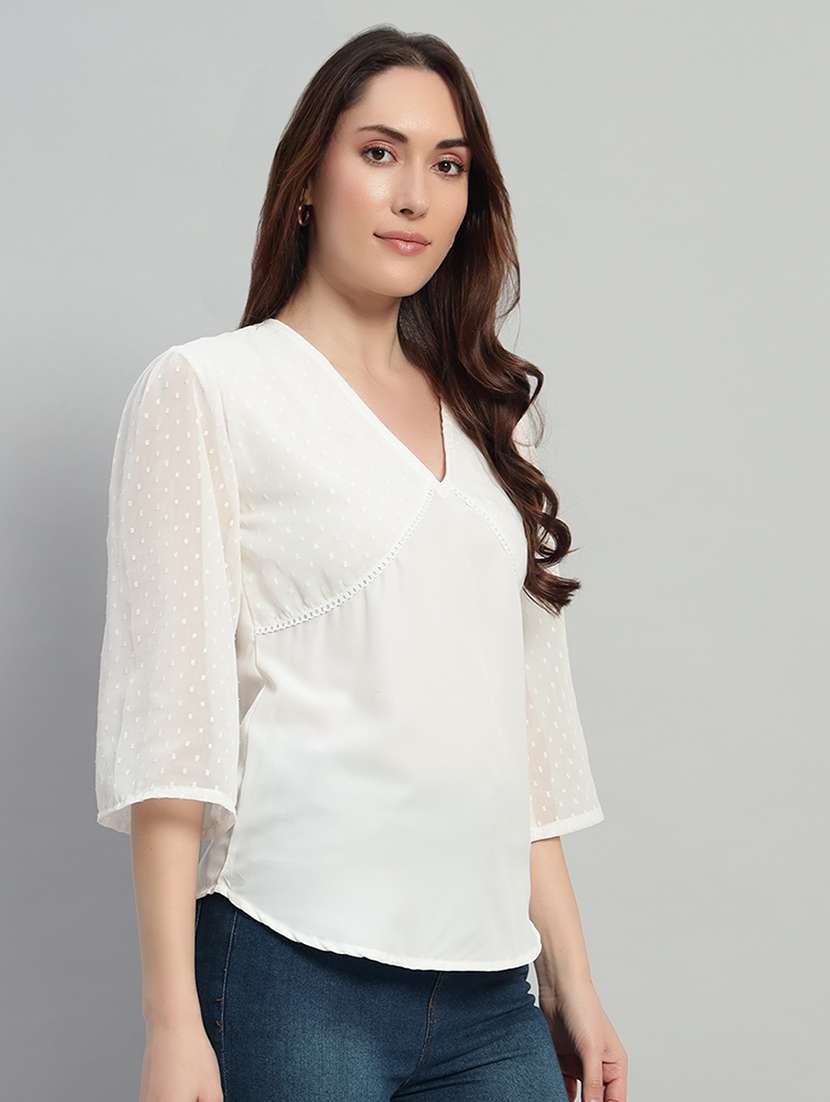 women self design three quarter sleeves regular top