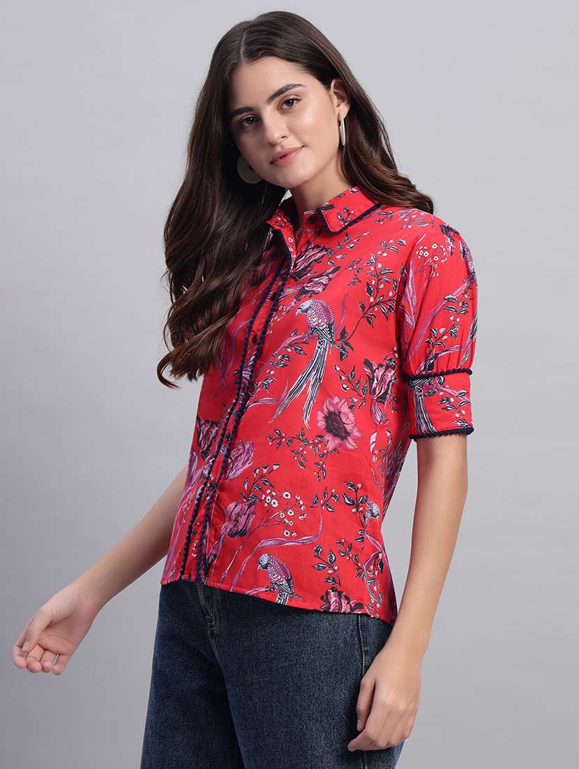 women printed short sleeves short style top