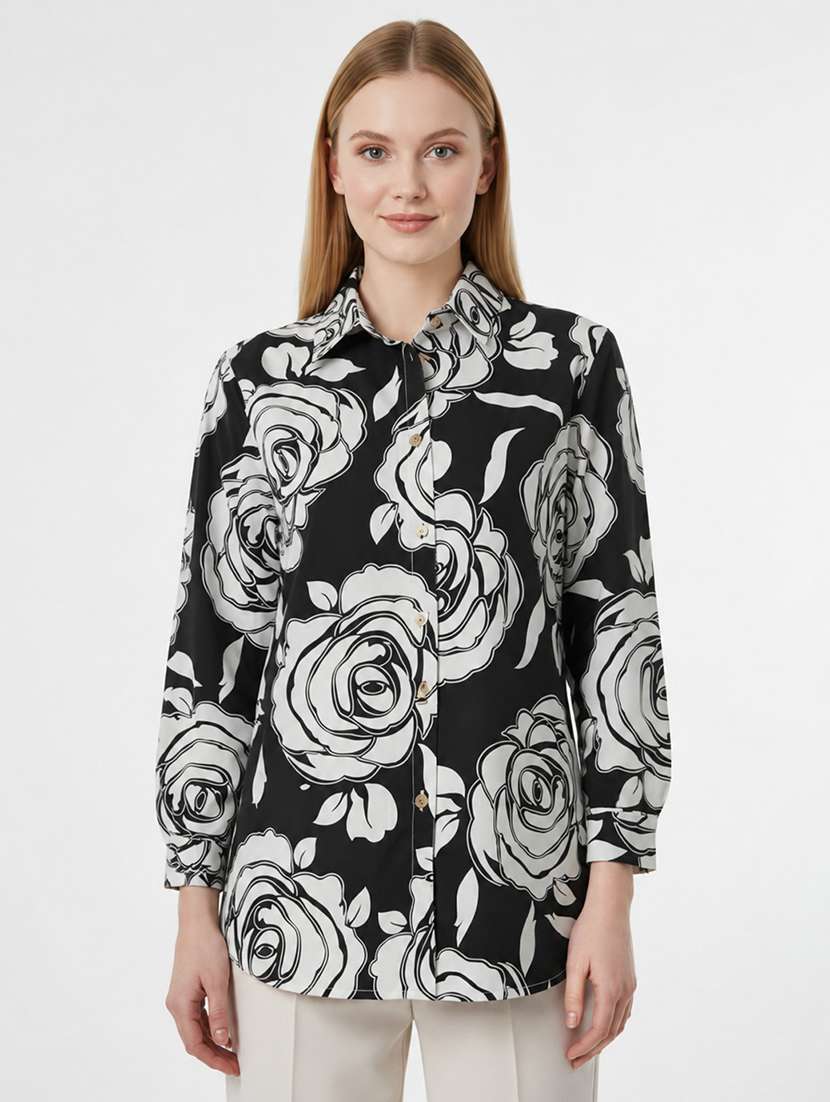 women printed long sleeves regular fit shirt
