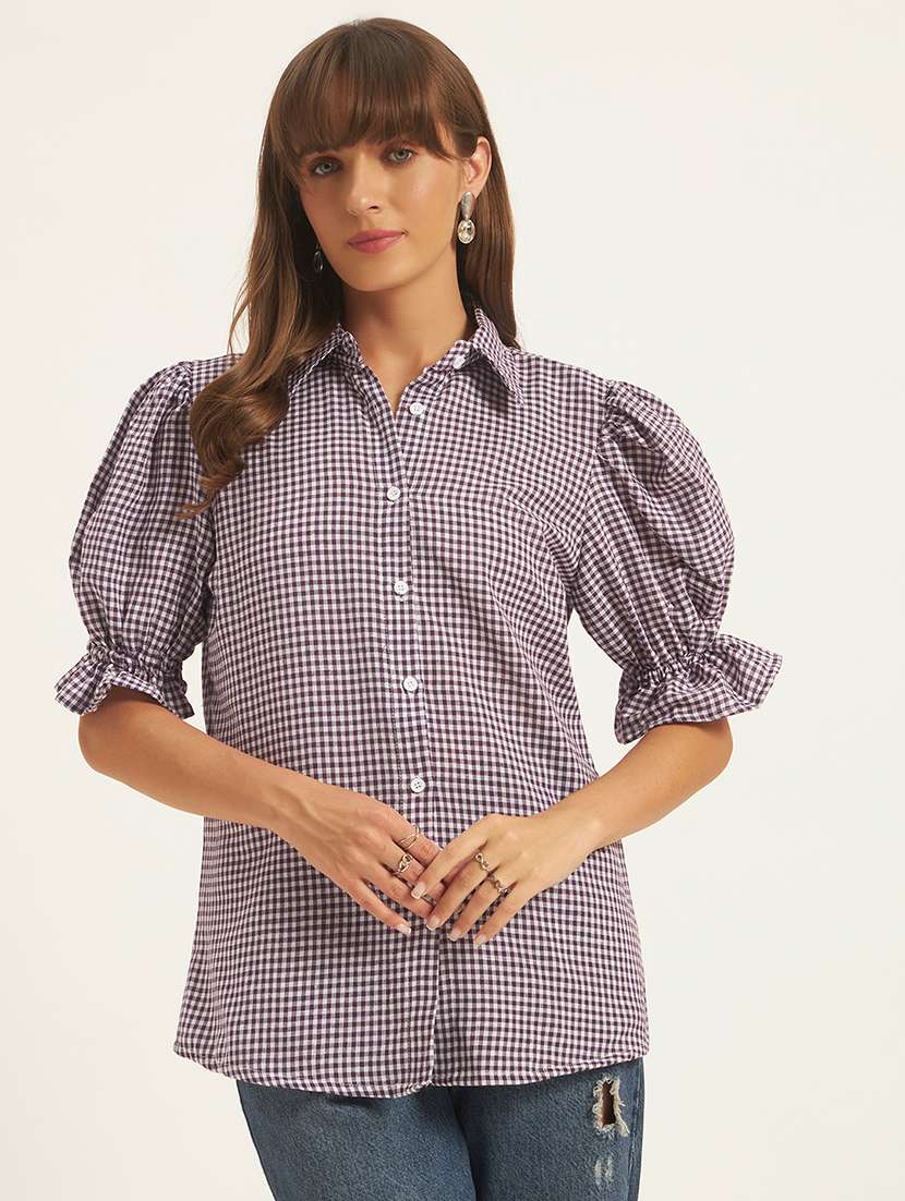 women printed puff sleeves regular fit shirt