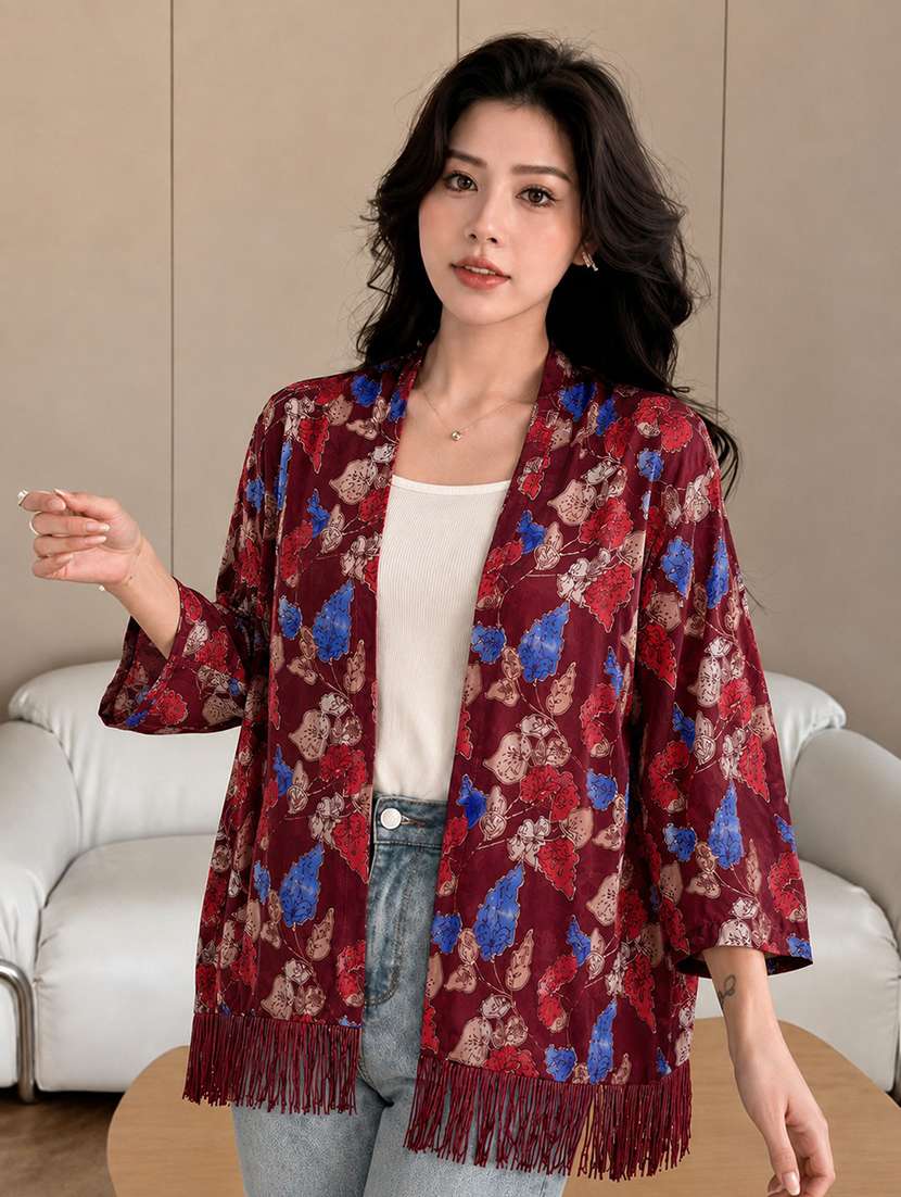 women printed three quarter sleeves regular shrug