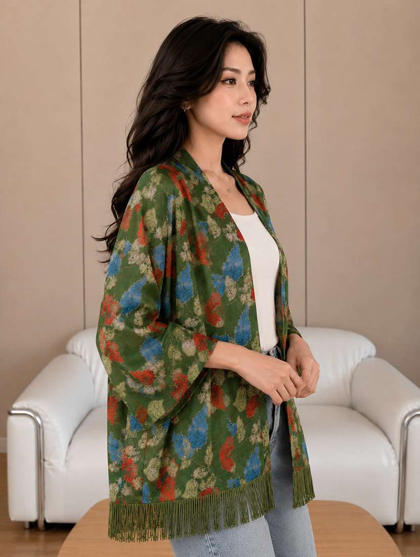 women printed three quarter sleeves regular shrug - 22594216 -  Standard Image - 3