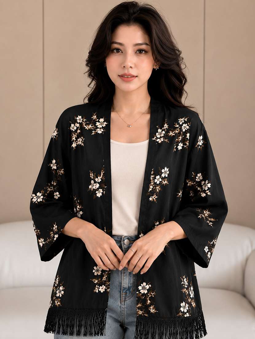 women printed three quarter sleeves regular shrug