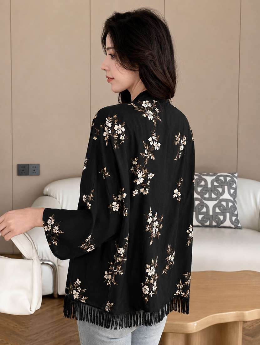 women printed three quarter sleeves regular shrug - 22594217 -  Standard Image - 3