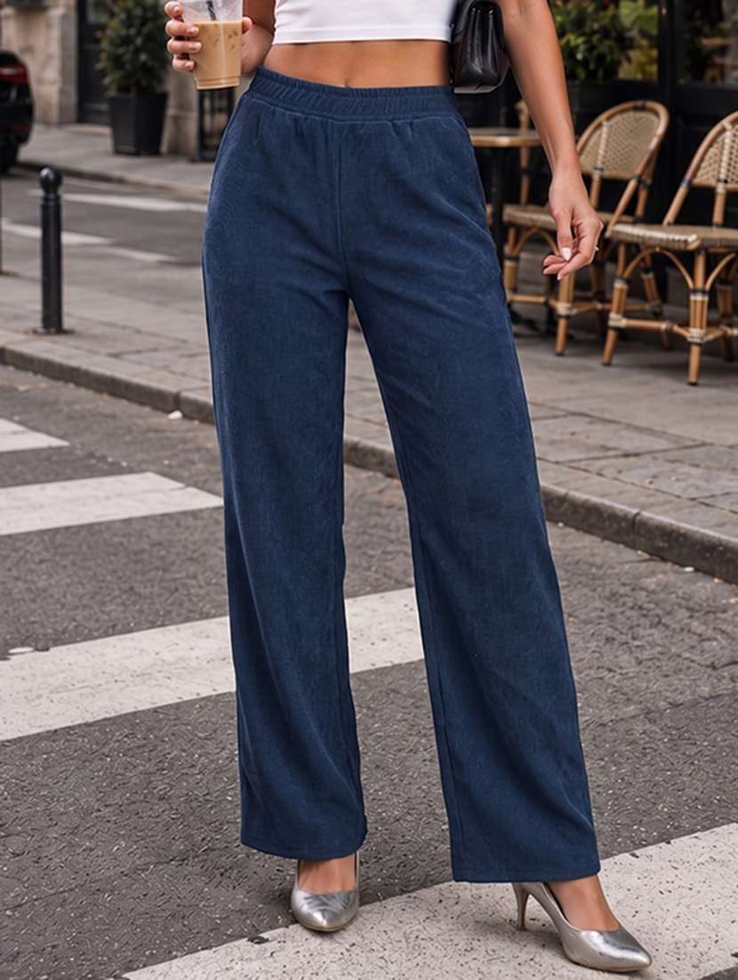 women textured high rise straight trouser