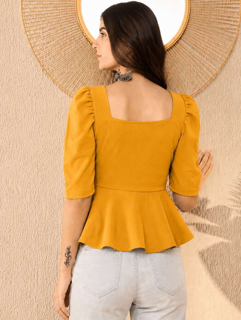 women solid puff sleeve peplum top - 22594245 -  Standard Image - 3