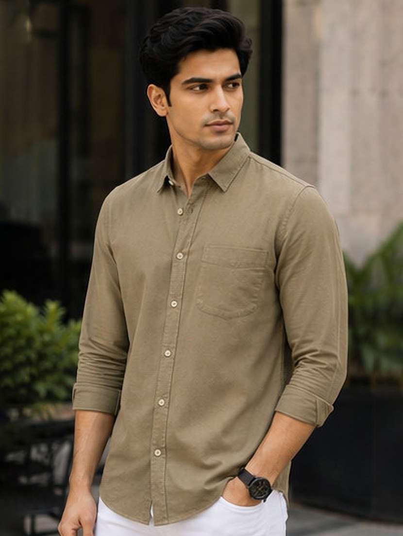 men solid long sleeve regular fit casual shirt