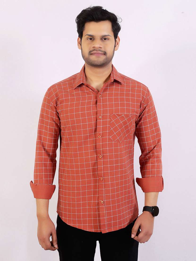 men checkered long sleeve regular fit casual shirt