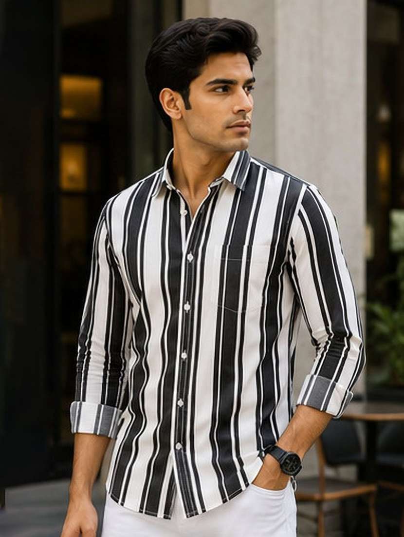 men striped long sleeve regular fit casual shirt