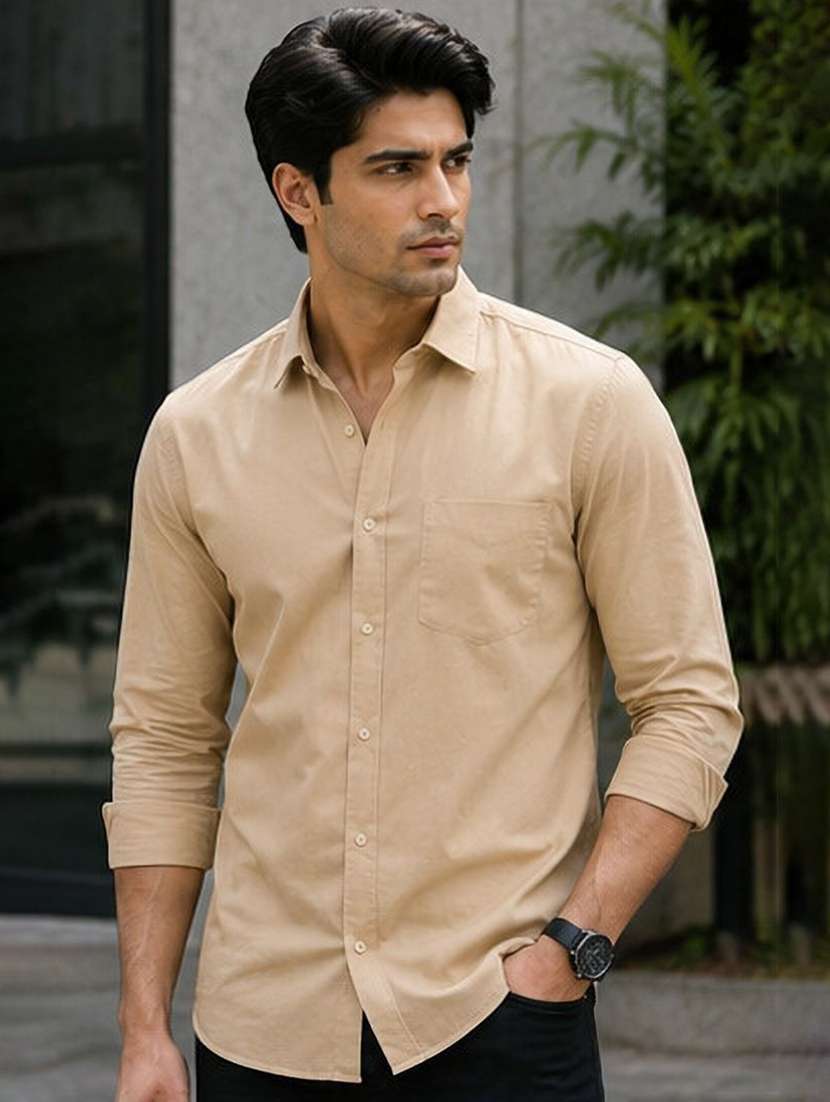 men solid long sleeve regular fit casual shirt