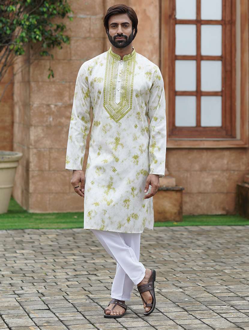 men embroidered mandarin neck kurta pyjama set