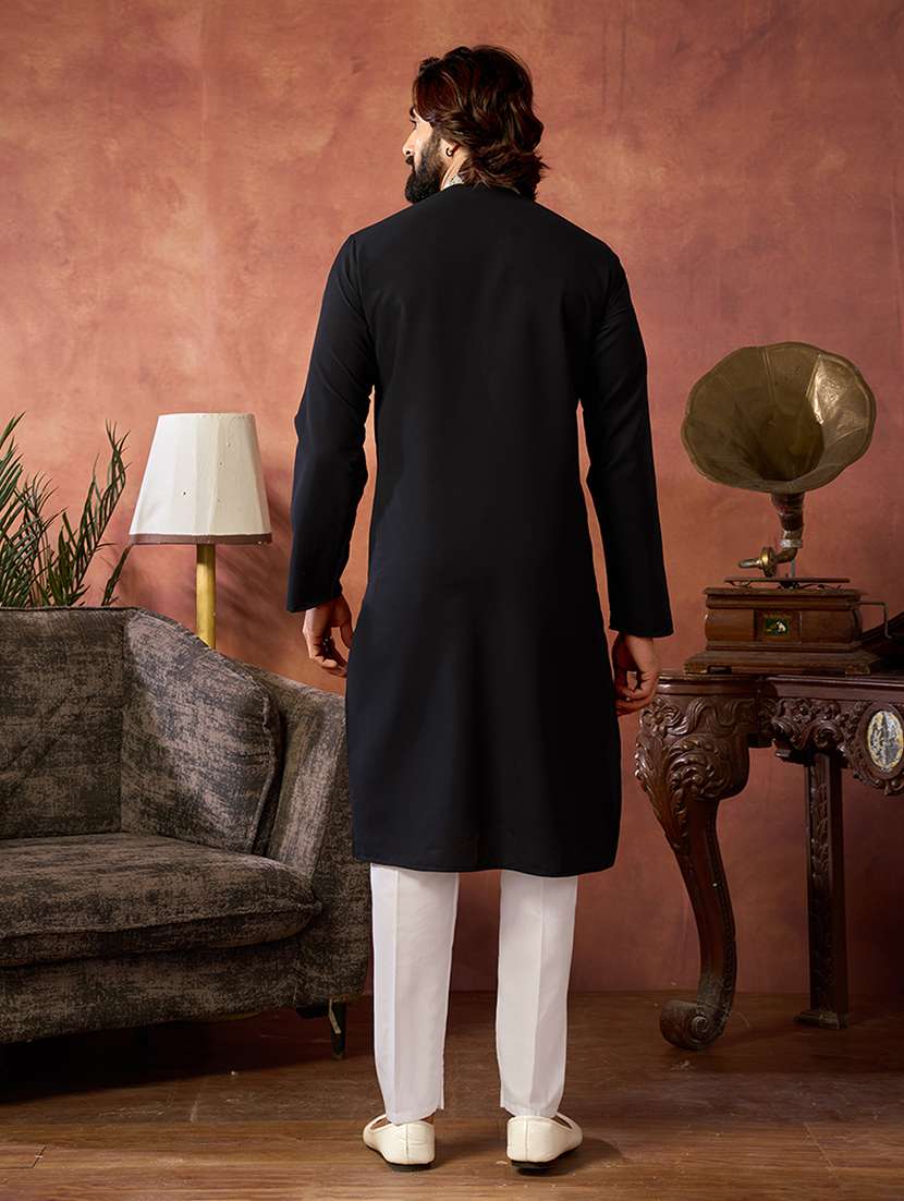 men solid with work mandarin neck kurta pyjama set - 22594415 -  Standard Image - 3