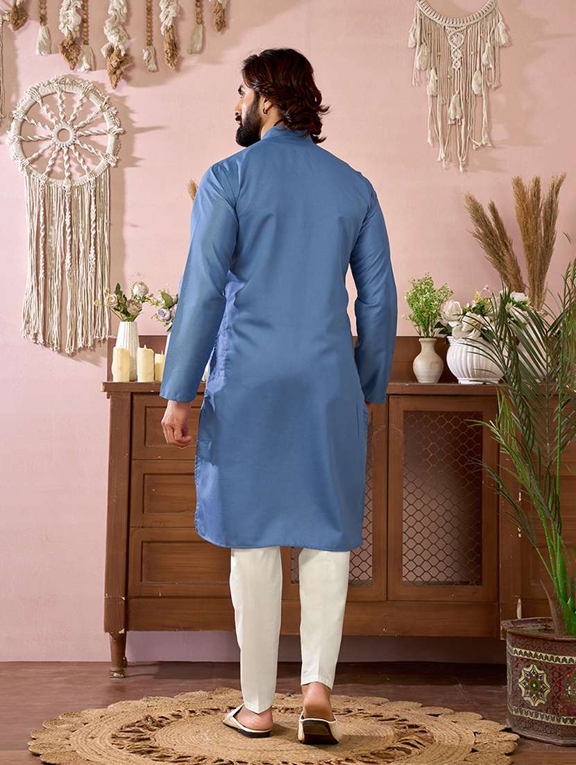 Men Solid With Work Mandarin Neck Kurta Pyjama Set - 22594423 -  Standard Image - 3