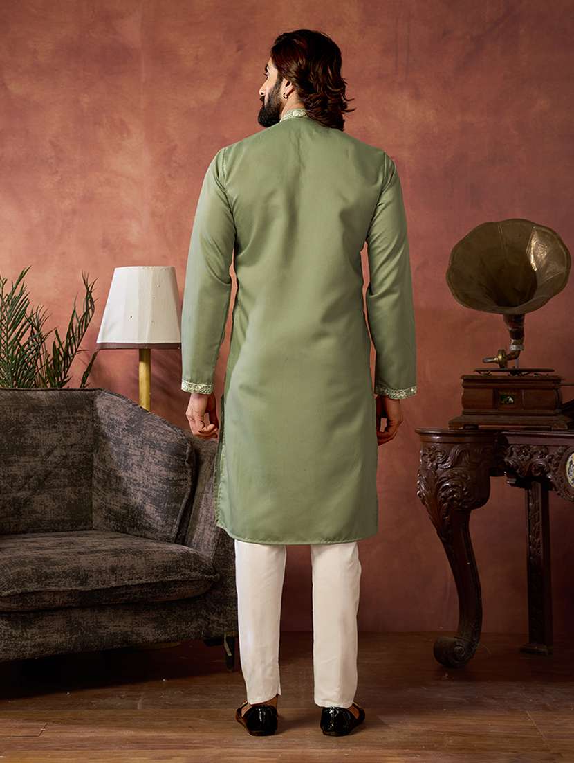 men solid with work mandarin neck kurta pyjama set - 22594427 -  Standard Image - 3
