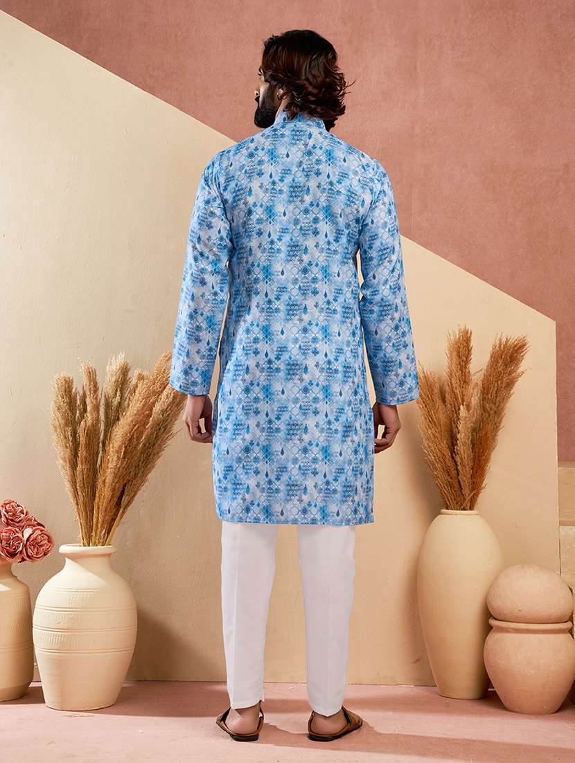 men printed mandarin neck kurta pyjama set - 22594486 -  Standard Image - 3