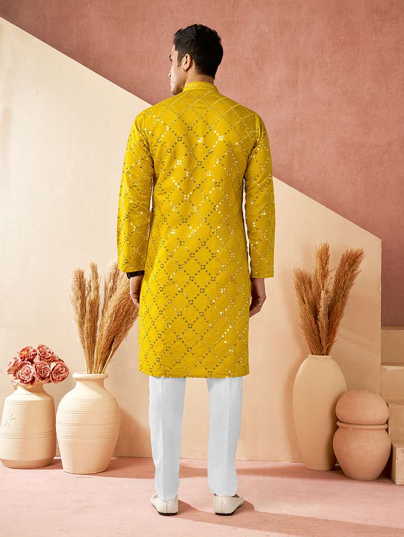 men solid with work mandarin neck kurta pyjama set - 22594489 -  Standard Image - 3