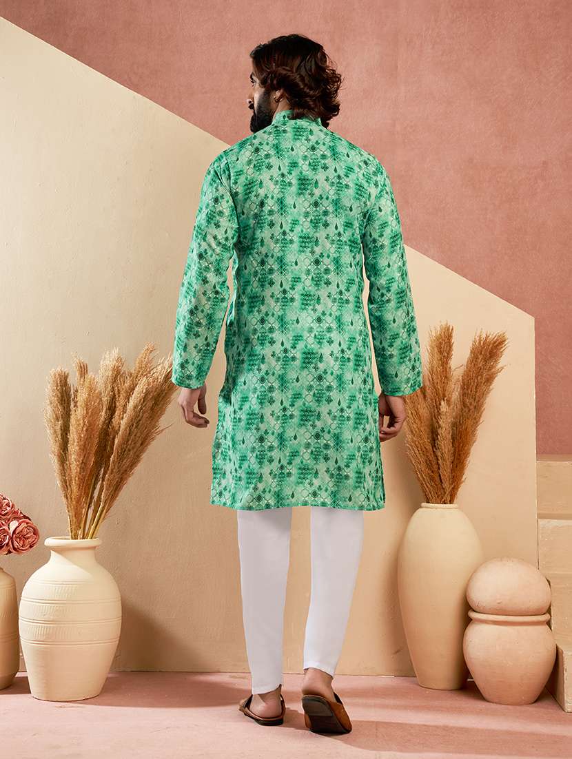 men printed mandarin neck kurta pyjama set - 22594490 -  Standard Image - 3