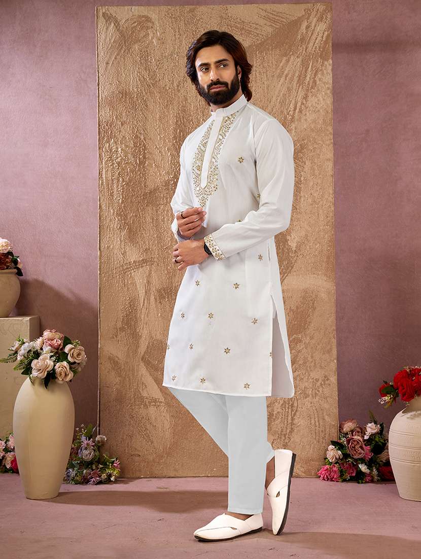 men embroidered mandarin neck kurta pyjama set - 22594491 -  Standard Image - 3